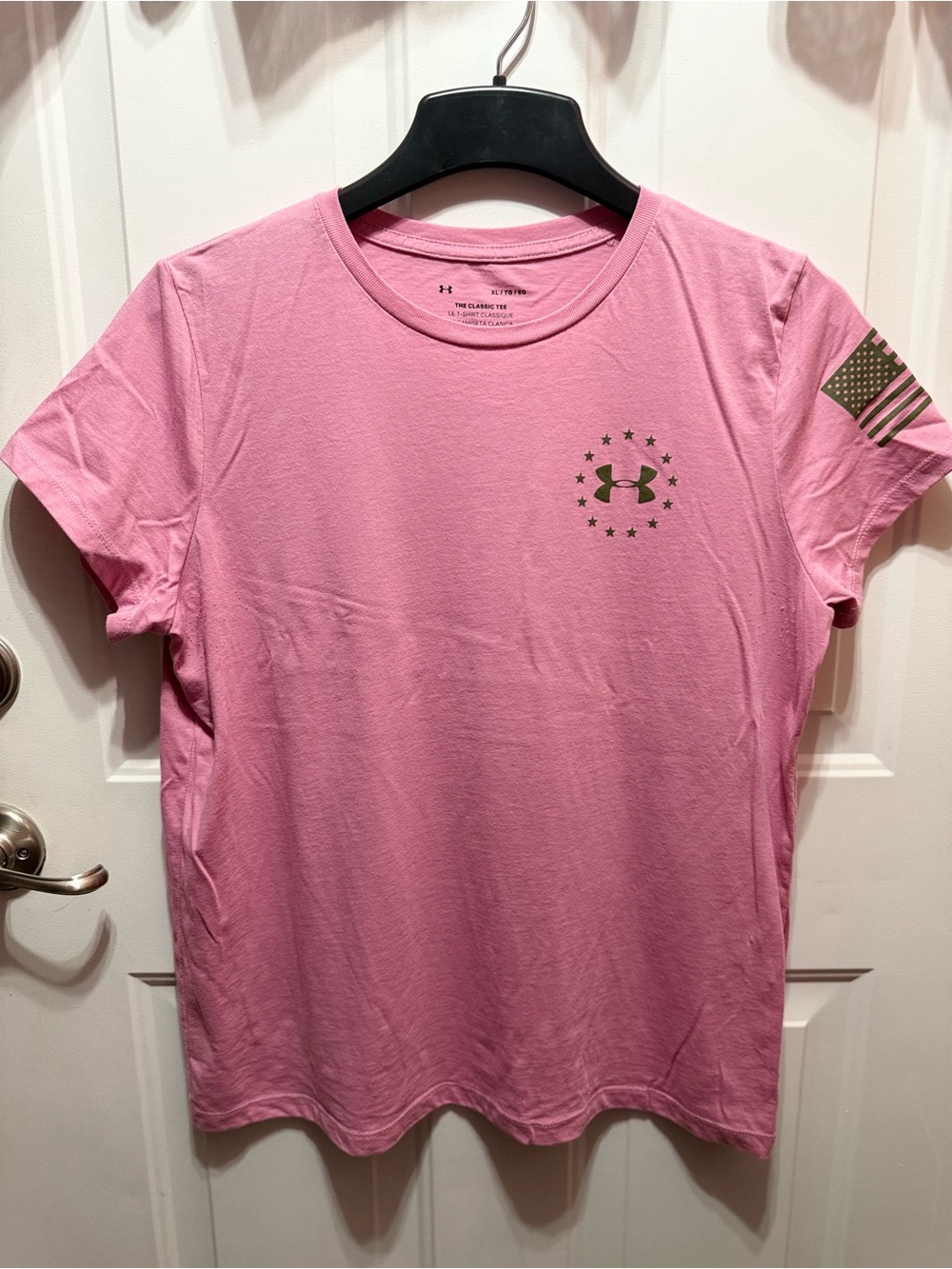 Under Armour Pink Short Sleeve Classic Tee with Olive Logo Size XL